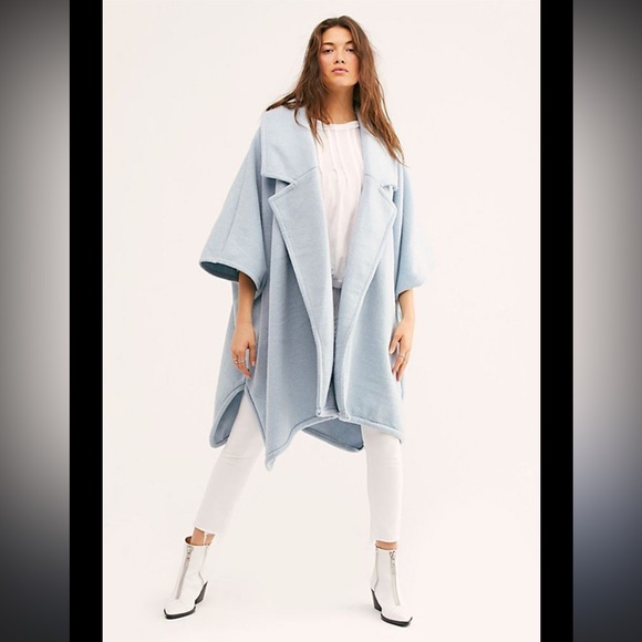 FREE PEOPLE Light Blue Oversized Poncho Coat - Picture 7 of 7